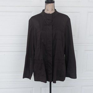 J.JILL Hidden Button Front Stretch Career Jacket Mock Neck Brown XL